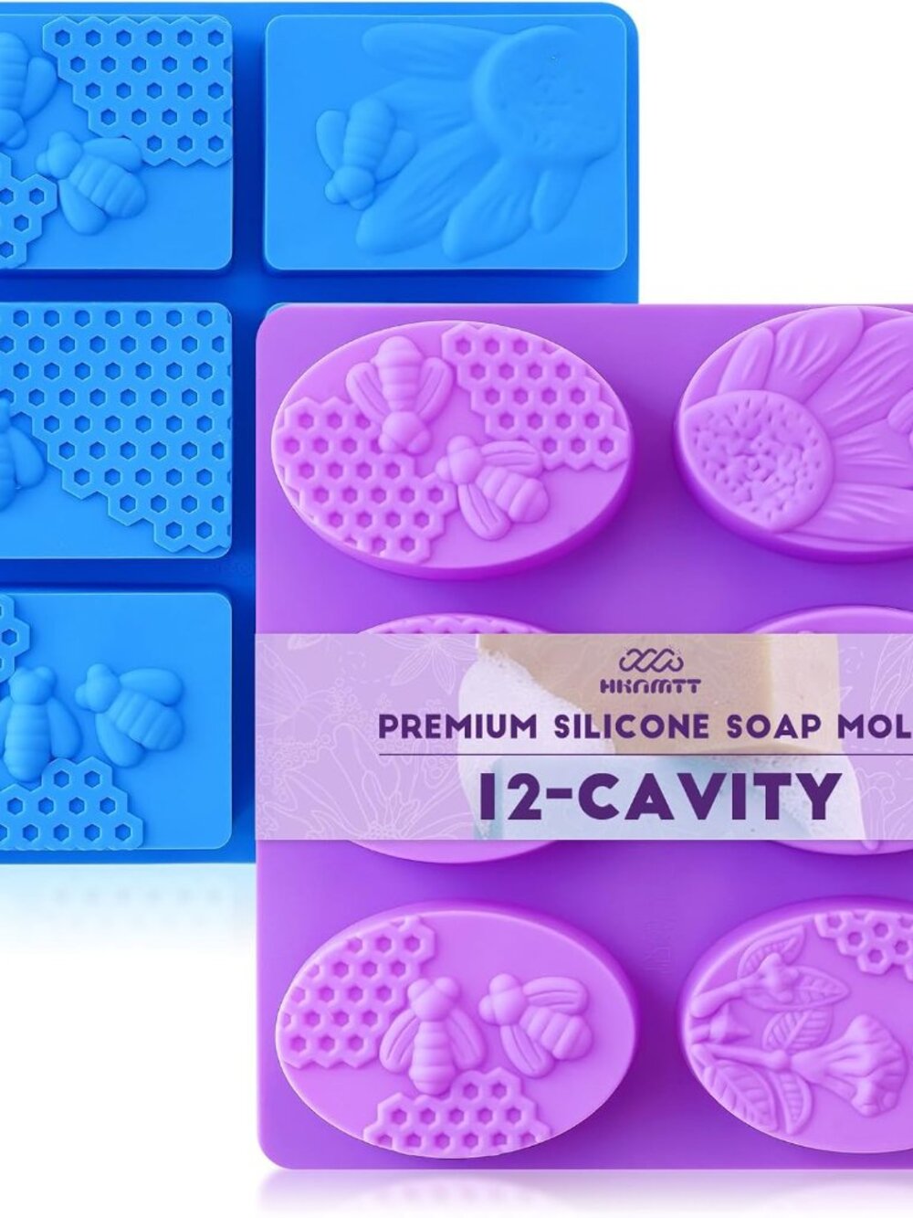 2Pcs Bee Honeycomb Soap Molds 6-Cavity Square Oval Silicone Mold